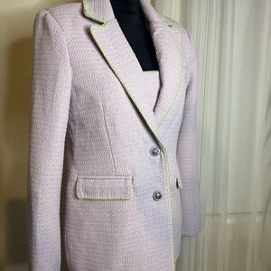 7 For All Mankind Light Pink Blazer with Green trim. Size L jacket size M dress